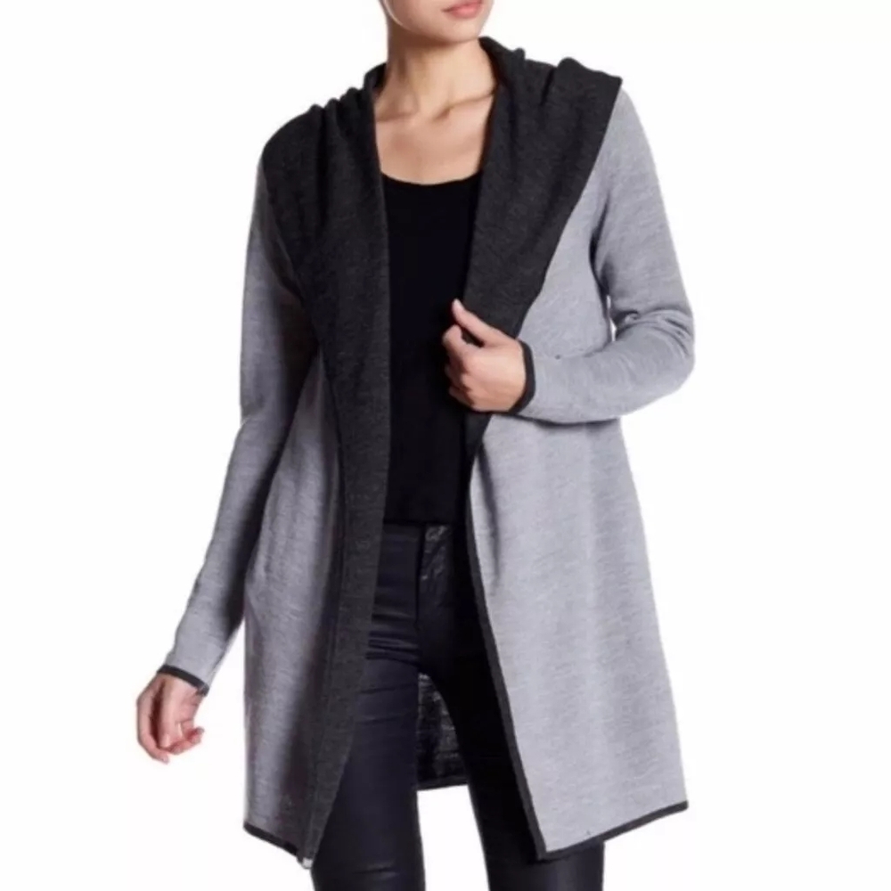 BNCI by Blanc Noir Wool Blend Open Front Hooded Long Cardigan Size XL Neutral